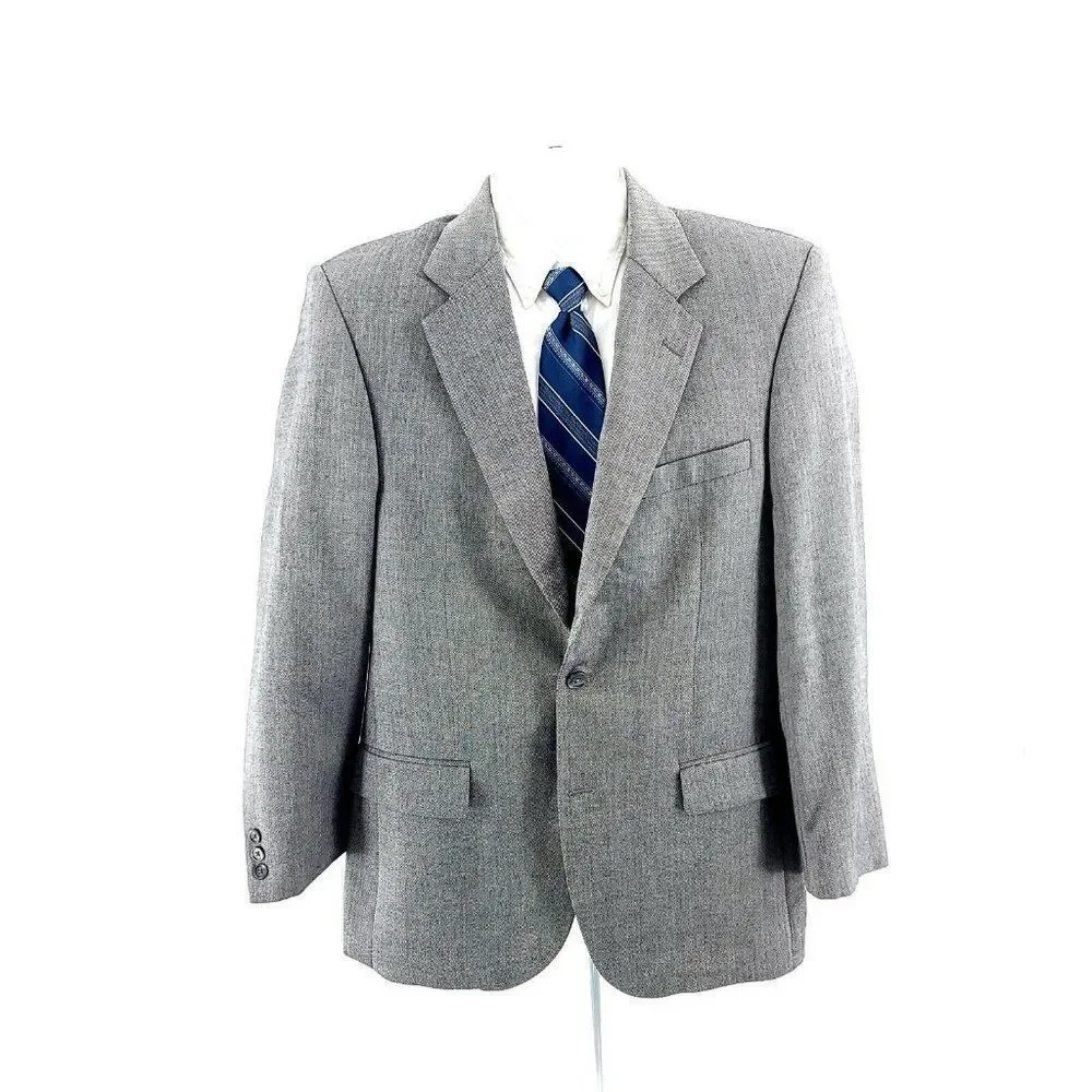 Alan Flusser Silk Worsted Wool Gray Herringbone 2 Button‎ Blazer 40R